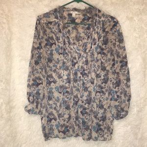 💙🤍Lauren Conrad Floral, Sheer Blouse